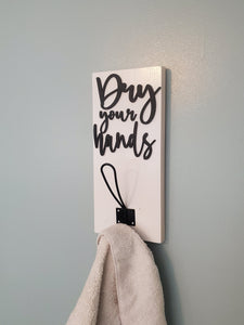 3D Dry your Hands Hooks, Wood Bathroom sign, Coat Hooks, Wedding Decor, Towel Holder, Towel Rack, Bathroom Hooks, Towel Hook