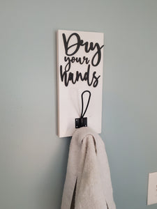 3D Dry your Hands Hooks, Wood Bathroom sign, Coat Hooks, Wedding Decor, Towel Holder, Towel Rack, Bathroom Hooks, Towel Hook