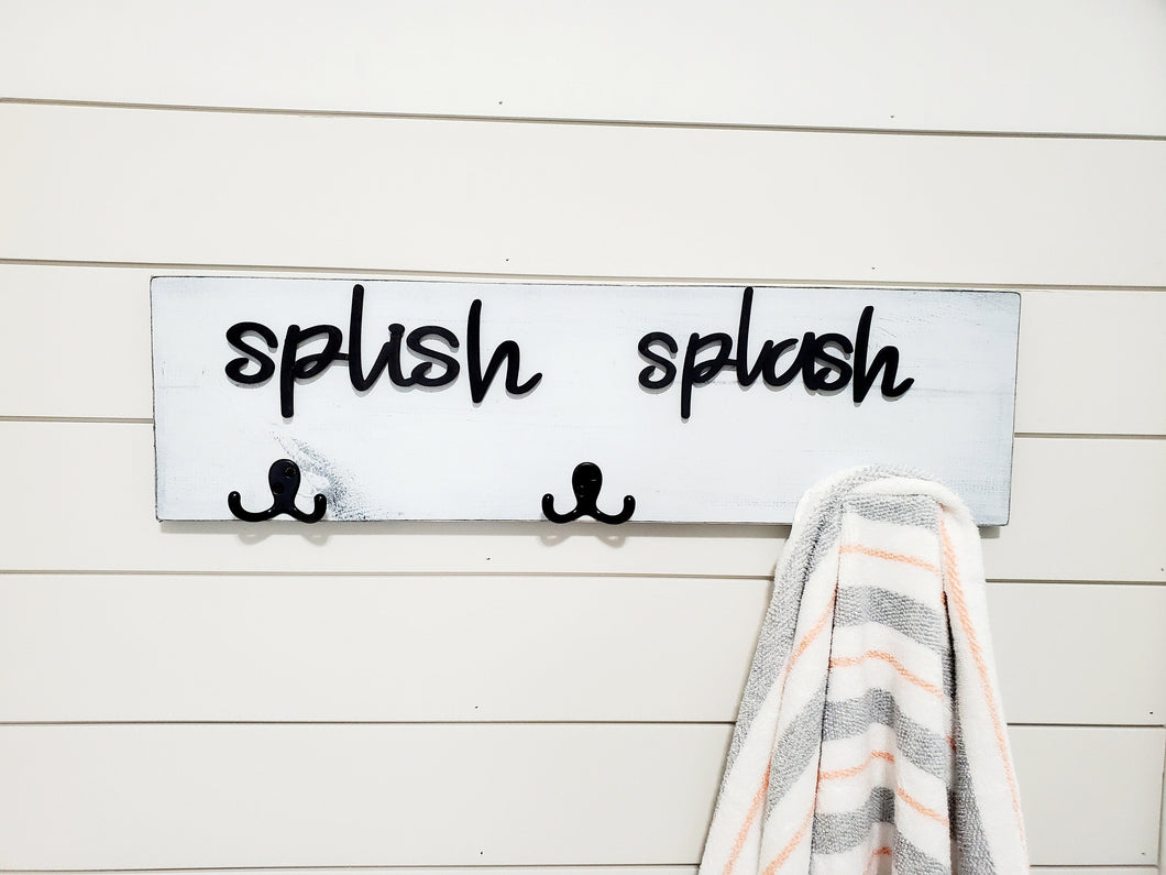 3D Splish Slash towel hook, Wood Bathroom sign, Back Pack Hooks, Kids Name Sign, Towel Holder, Towel Rack, Bathroom Hooks