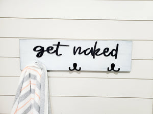 3D get naked wall mounted towel hook, Wood Bathroom sign, Back Pack Hooks, Kids Name Sign, Towel Holder, Towel Rack, Bathroom Hooks