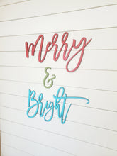 Load image into Gallery viewer, Merry &amp; Bright wood cutouts, Laser cut wood letters, Christmas Decor, Christmas Sign, Wood letters
