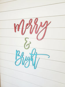 Merry & Bright wood cutouts, Laser cut wood letters, Christmas Decor, Christmas Sign, Wood letters