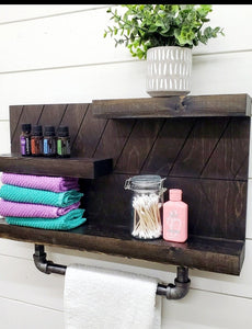 Herringbone Bathroom Shelf - Towel Organizer - Industrial pipe towel - Farmhouse Bathroom Shelf - Bathroom Organizer - Country House Decor