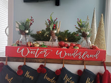 Load image into Gallery viewer, Winter Wonderland Stocking Holder Box, Mantel decor, Fireplace Decor, Personalized Stocking holder, Family Stockings

