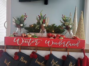Winter Wonderland Stocking Holder Box, Mantel decor, Fireplace Decor, Personalized Stocking holder, Family Stockings