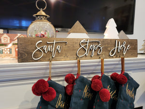 3D Santa Stops Here Stocking Holder Box, Mantel decor, Fireplace Decor, Personalized Stocking holder, Family Stockings