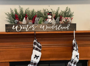 Winter Wonderland Stocking Holder Box, Mantel decor, Fireplace Decor, Personalized Stocking holder, Family Stockings