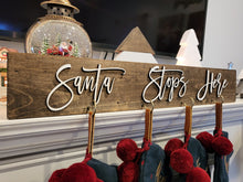 Load image into Gallery viewer, 3D Santa Stops Here Stocking Holder Box, Mantel decor, Fireplace Decor, Personalized Stocking holder, Family Stockings
