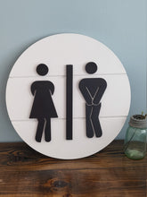 Load image into Gallery viewer, 3d shiplap Wood Bathroom Sign | Over toilet sign | Men&#39;s  Women&#39;s Sign | Bathroom Farmhouse Decor | Funny bathroom decor

