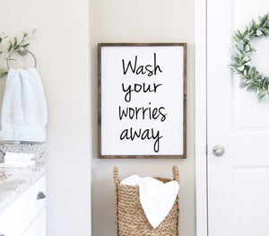 Wash your worries away, bathroom wall decor, farmhouse bathroom, bathroom wall art, bathroom decor, wood sign, laser cut sign