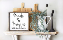 Load image into Gallery viewer, Meals and Memories are made here sign - Kitchen Decor - Wood sign - Home Decor Sign -  Farmhouse Sign - Word cutout sign
