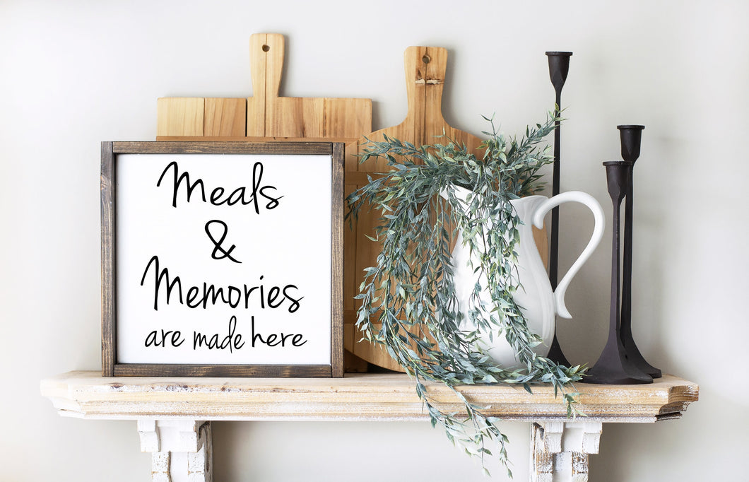 3D Meals and Memories are made here sign - Kitchen Decor - Wood sign - Home Decor Sign -  Farmhouse Sign - Word cutout sign