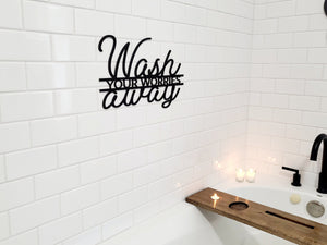 3D Wash your worries away laser cut words, Bathroom Decor, Laundry Room Decor, wood cutout, shiplap decor