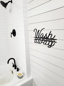 3D Wash your worries away laser cut words, Bathroom Decor, Laundry Room Decor, wood cutout, shiplap decor