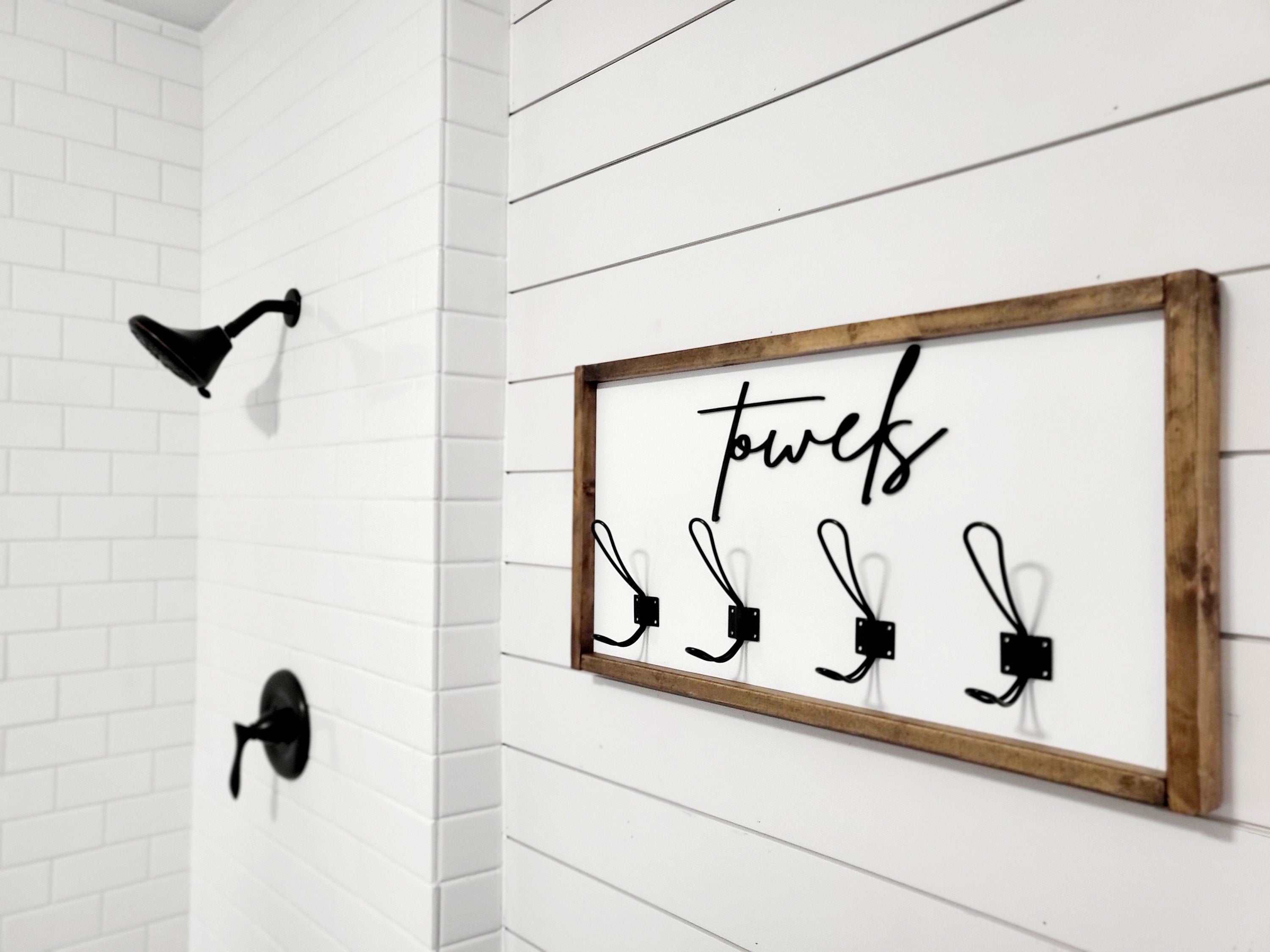 Shiplap Shower Wall Hooks 3D Towel Hooks, Wood Bathroom Sign