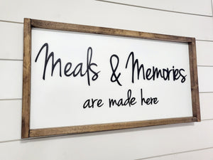 3D Meals and Memories are made here sign - Kitchen Decor - Wood sign - Home Decor Sign -  Farmhouse Sign - Dining Room sign