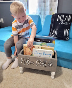 Fox Valley Traders Personalized Kids Wooden Book Caddy, Customized Children’s Book Storage Bin, Sweet Elephant Design