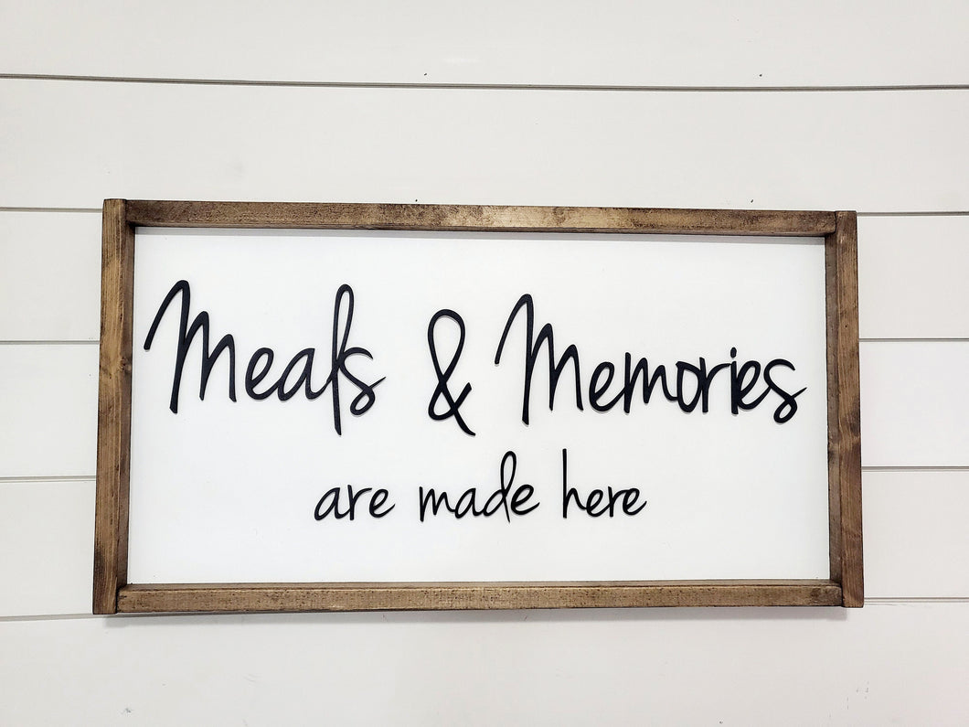 3D Meals and Memories are made here sign - Kitchen Decor - Wood sign - Home Decor Sign -  Farmhouse Sign - Dining Room sign