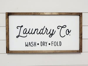 3D Laundry Room Sign | Laundry Co. Sign | Wash Dry Fold Sign | Mud Room Sign | Laundry Sign | Framed Wood Signs | Wooden Signs for bathroom