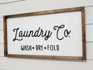 3D Laundry Room Sign | Laundry Co. Sign | Wash Dry Fold Sign | Mud Room Sign | Laundry Sign | Framed Wood Signs | Wooden Signs for bathroom