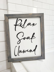 3D Relax Soak Unwind sign, Wood Bathroom sign, farmhouse bathroom decor, Bathroom wall hangings, Beach Decor, Coastal Bathroom decor