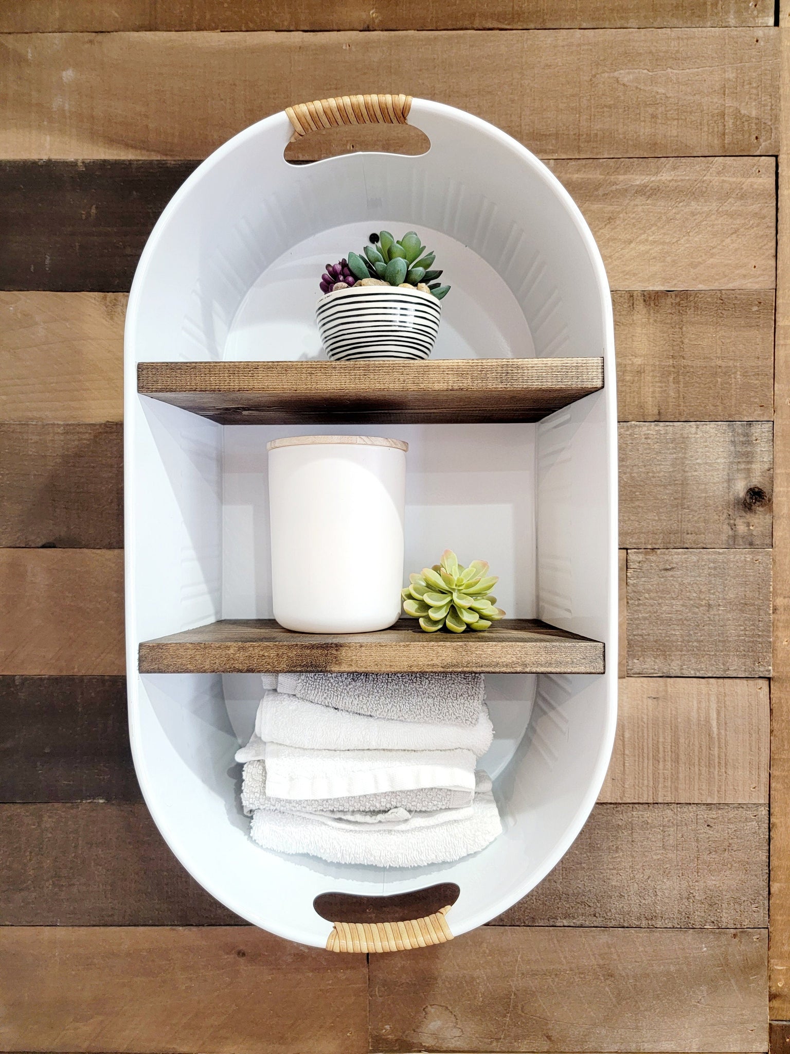 Galvanized Wash Tub With Shelves - Wall Hanging Shelf - Farmhouse