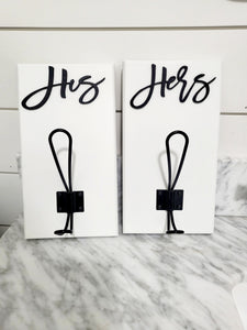3D Set of His and Hers Hooks, Wood Bathroom sign, Coat Hooks, Wedding Decor, Towel Holder, Towel Rack, Bathroom Hooks, Custom towel hooks