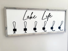 Load image into Gallery viewer, 3D Lake Life towel hooks - Cabin Bathroom Decor - Welcome to the Lake sign - Lake Life Coat hooks - Beach bathroom Decor- Lakehouse Decor
