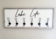 Load image into Gallery viewer, 3D Lake Life towel hooks - Cabin Bathroom Decor - Welcome to the Lake sign - Lake Life Coat hooks - Beach bathroom Decor- Lakehouse Decor

