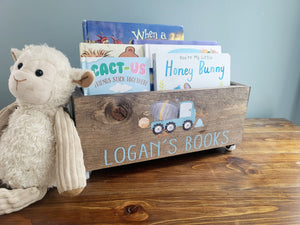 Personalized 3d Book Library box- Book Box - Book Storage - Kids books - Book caddy - Kids room storage, Construction Nursery Decor