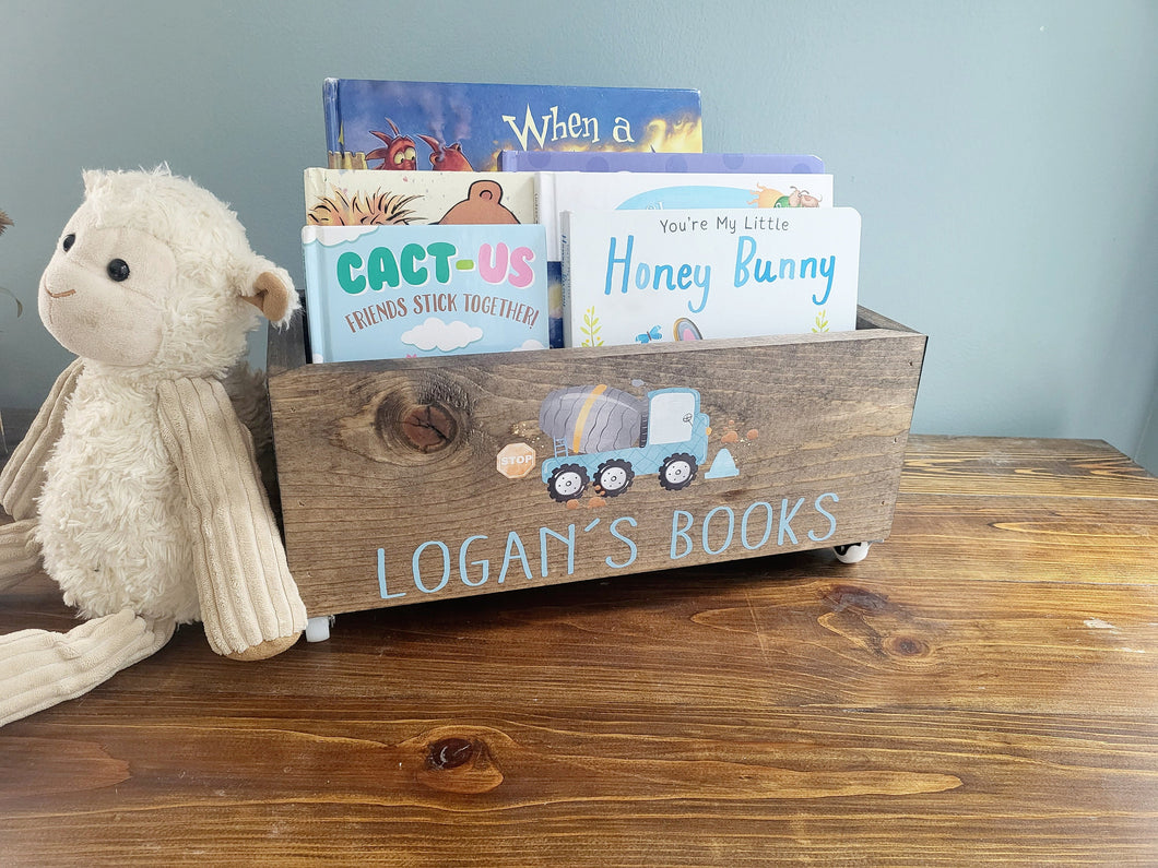 Personalized Book Library box- Book Box - Book Storage - Kids books - Book caddy - Kids room storage, Construction Nursery Decor