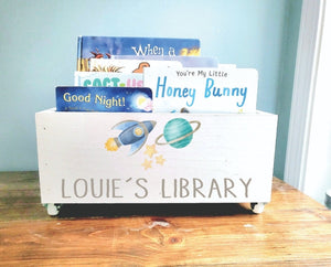 Personalized Space Book Library box- Book Box - Book Storage - Kids books - Book caddy - Kids room storage - Gallaxy Room Decor