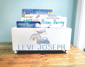 Personalized Book Library box- Book Box - Book Storage - Kids books - Book caddy - Kids room storage - Transportation Nursery Decor