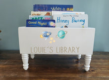 Load image into Gallery viewer, Personalized Space Book Library box- Book Box - Book Storage - Kids books - Book caddy - Kids room storage - Gallaxy Room Decor
