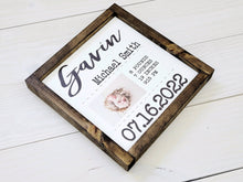 Load image into Gallery viewer, Wooden Personalized Baby Name Announcement | Baby Name Announcement Photo Prop | Baby Name Sign | Baby Name Reveal | Baby Shower Gift
