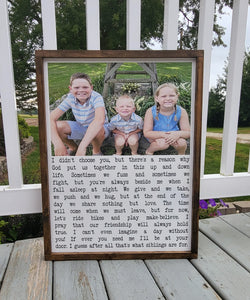 Sibling poem sign, Siblings Poem, Shared Room Decor, Kids, Kids Wall Art, Nursery Quote Sign, Family Photo on Wood, Framed wood photo