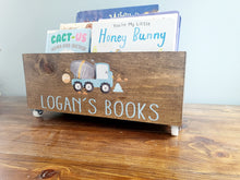 Load image into Gallery viewer, Personalized Book Library box- Book Box - Book Storage - Kids books - Book caddy - Kids room storage, Construction Nursery Decor

