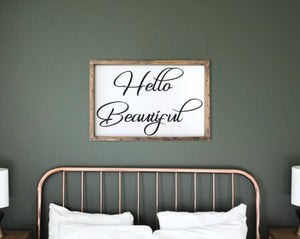 Hello Beautiful wood sign, Bedroom Wall Art, Couple Gifts Wall Decor, Love Quotes, Duo signs
