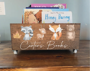 Personalized Woodland Book Library box- Book Box - Book Storage - Kids books - Book caddy - Kids room storage, Woodland Nursery Decor