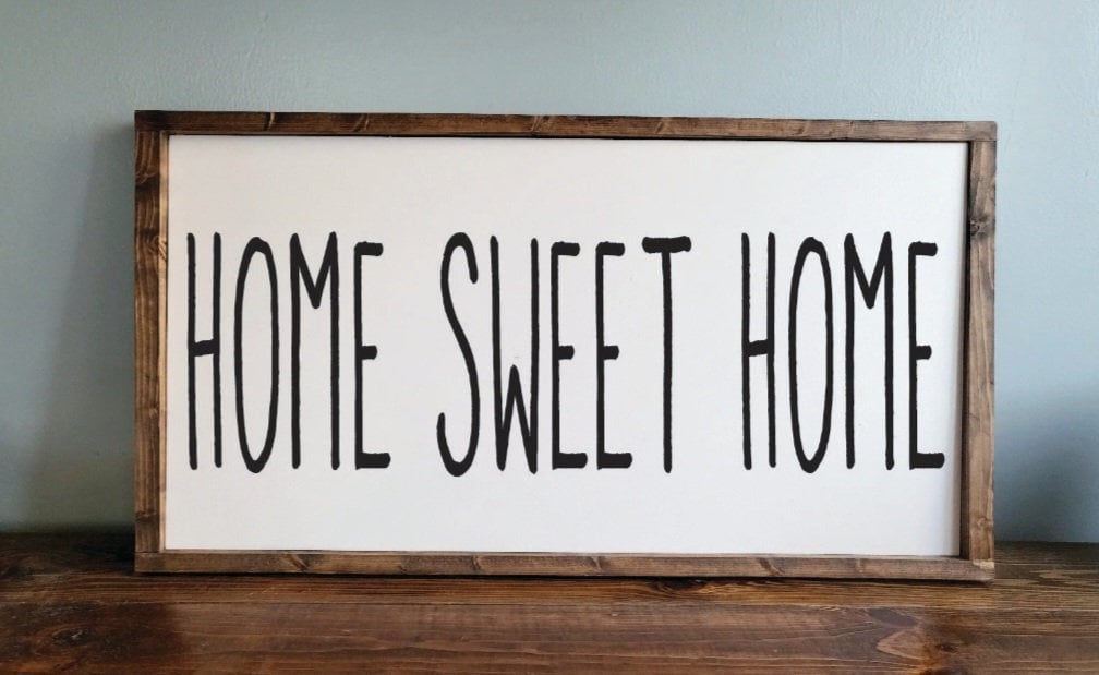 Living Room Wall Decor | Home Sweet Home Sign | Stay Awhile Wood Sign | Living Room Signs | Framed Wooden Stay Awhile Sign | Signs for Home